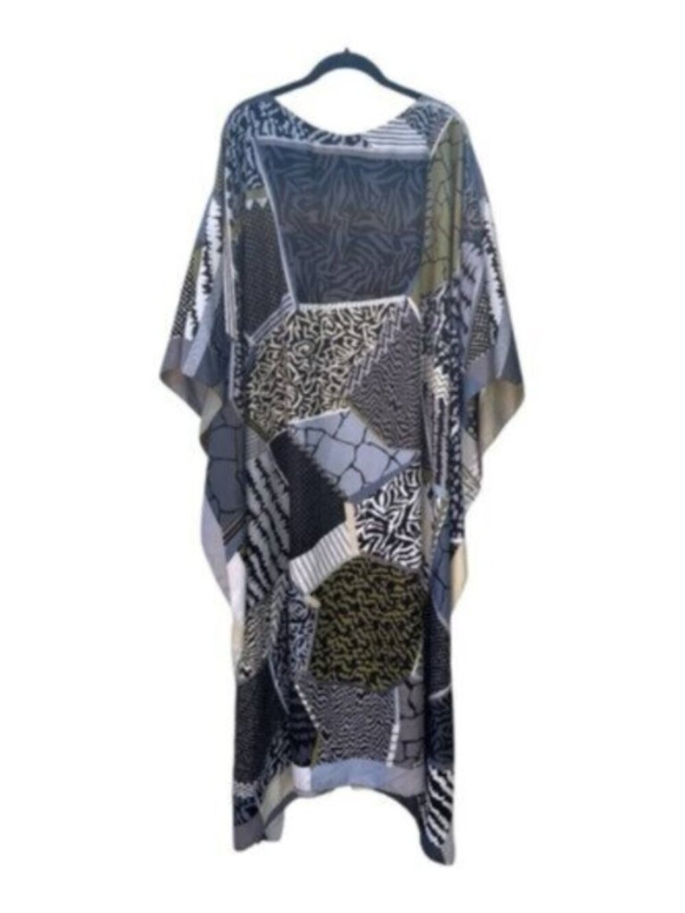 California Caftans Maxi Long Dress Geometric Pattern Silk Caftan One Size